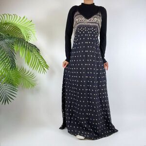 Vintage Sanctuary Clothing Black Floral Fairy Grunge Boho Strappy Maxi Dress / M